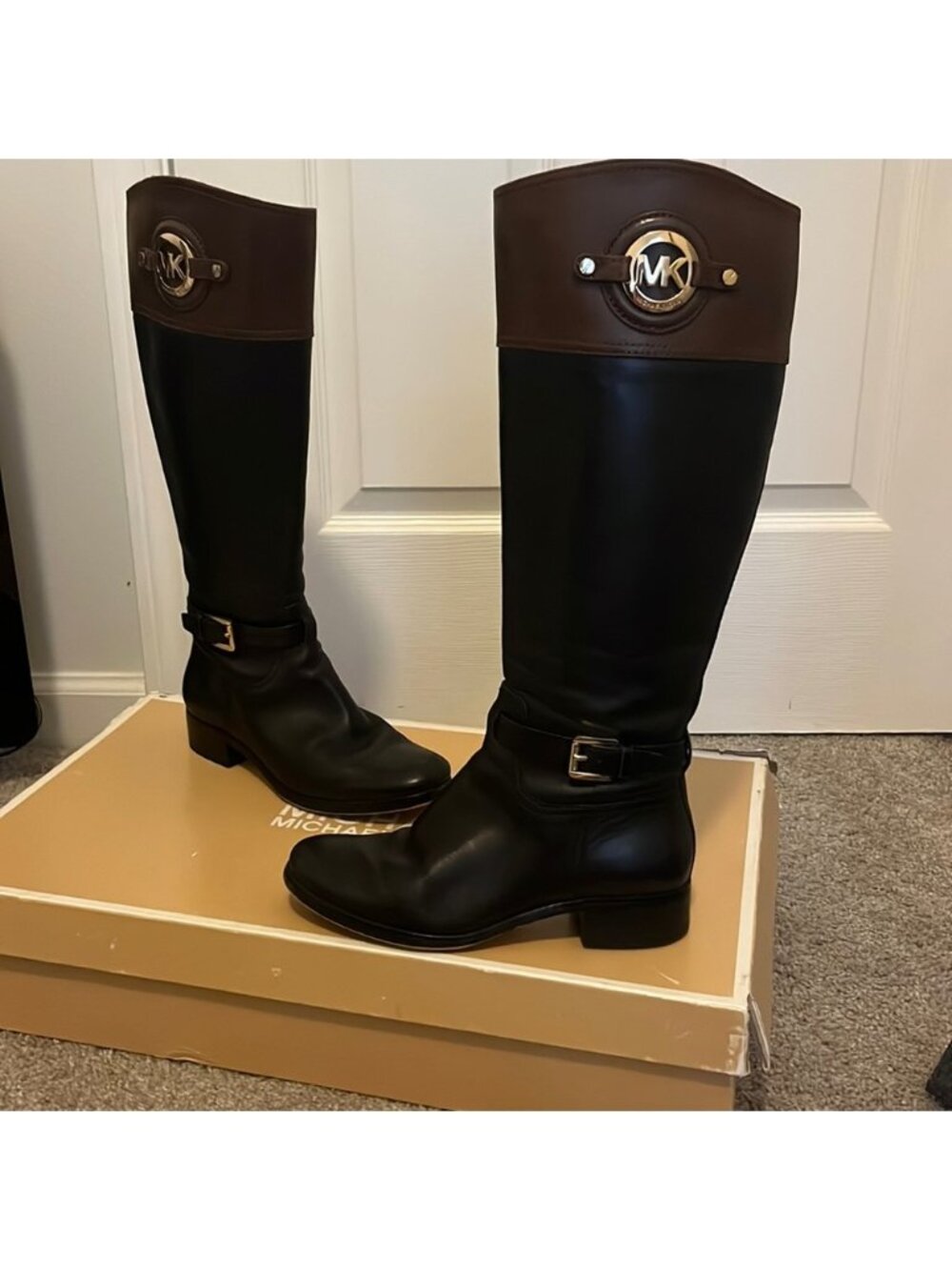 Michael Kors, tall leather boots, two toned